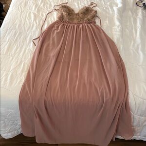 Elegant Pink Gown with Lace Bodice